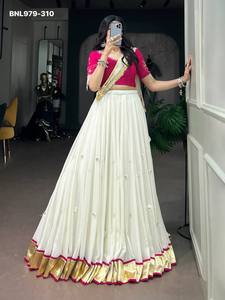 High Quality Rayon with Big-Mirror work & Zari Lace Border Full-Flared Stitched Lehenga- <b>Beads</b>-Pearl Blouse Wholesale Supply - Product Image 4