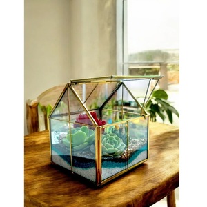 Modern Gold Frame Glass Jewelry <b>Box</b> With <b>Mirror</b> Base For Rings Earrings Necklaces Storage Organizer Display Case - Product Image 2