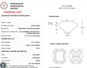 แหวนเพชรเม็ดเดี่ยวทรงเหลี่ยมมรกตสีเขียวสดใส น้ำหนัก 5.01 กะรัต เพชรเลี้ยงในห้องปฏิบัติการ ความสะอาดระดับ VVS ได้รับการรับรองจาก IGI สำหรับแหวนหมั้นแบบสั่งทำพิเศษ - Product Image 2