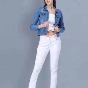 Women Cropped <b>Denim</b> Jacket Cotton Plain Crop Jacket Casual Fashion Streetwear OEM Supplier Pakistan Zunaira industry - Product Image 4