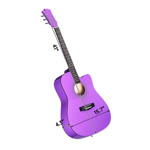 Guitarra Acústica Morada de 41 Pulgadas con Cutaway en Forma de Barril, Cuerdas, Capo, Funda, Afinador, Llave de Afinación y Herramienta - Acero Pintado - Product Image 3