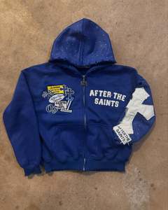 Custom Distressed Embroidery <b>Patch</b> Hoodie Acid Wash Vintage Zip Up Hoodies <b>Men's</b> Cotton Summer <b>Shorts</b> & Jogger Tracksuits Set - Product Image 3