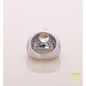 Yellow Cushion Moissanite Diamond Pave <b>Cocktail</b> <b>Ring</b> White <b>Gold</b> Luxury Statement Engagement Wedding Jewelry Gift - Product Image 4
