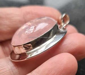 Colgante de Plata de Ley 925, colgante de piedras preciosas de cuarzo rosa para collar, joyería de plata hecha a mano, regalo para madre - Product Image 5