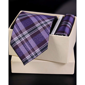 Corbata Benon Royal Purple, corbata de tartán a cuadros de microseda y juego de pañuelo de bolsillo para hombre, regalo premium para bodas, negocios o ocasiones formales, 250g - Product Image 1
