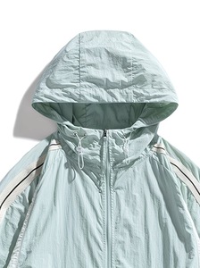<b>Light</b> Green Hooded Windbreaker <b>Jacket</b> Unisex Quick Dry Polyester Canvas Casual Autumn Sporty Zipper Closure Loose Fit Regular - Product Image 3