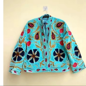 High Demand Suzani Floral Embroidery <b>Jacket</b> Women Cropped <b>Hippie</b> Coat Winter Warm Bohemian Outerwear Wholesale Price - Product Image 1