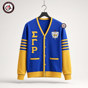 เสื้อคาร์ดิแกนไหมพรมอะคริลิคปักลาย Sigma Gamma Rho Sorority สำหรับผู้หญิงแบบเรียบง่าย |   งานออกแบบวินเทจตามสั่ง - Product Image 1