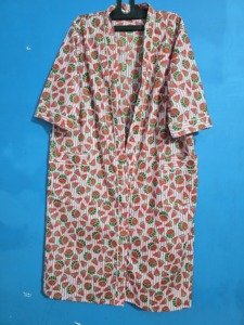 Robe Kimono Longue en Coton Imprimé à Col en V pour Femme, Peignoir Bohème à Motifs Fruités, Séchage Rapide, Respirant et Léger, Idéal pour la Détente - Product Image 2