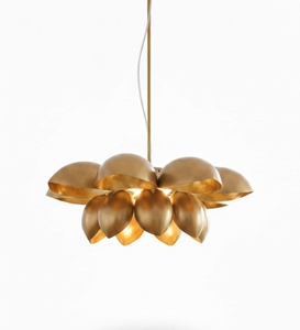 Lustre suspendu moderne en forme de fleur de lotus, doré, décoratif, lampe de plafond florale, luminaire suspendu en forme de pétale - Product Image 4