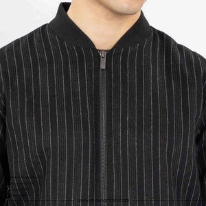 Blouson bomber rayé noir pour homme, fermeture éclair, col montant, polyester, coupe classique, pour l'automne, unisexe - Product Image 3