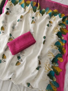 Sari de Lino Suave con Estampado Floral Completo y Blusa Moderna Reversible de Secado Rápido para Todas las Estaciones, Ideal para Diwali, Bodas y Fiestas - Product Image 2