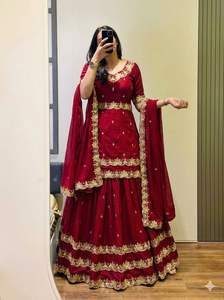 Lehenga Choli de Seda Moderna de Alta Calidad con Trabajo de Bordado con Hilos y Lentejuelas para Ocasiones Festivas, Fiestas y Grandes Celebraciones - Product Image 5