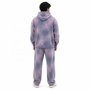 Ensemble de survêtement molletonné tie-dye pour hommes, sweat-shirt et pantalon décontractés oversize avec poche avant à logo, coupe régulière, fournisseur en gros - Product Image 3