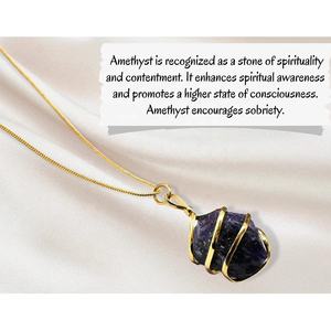 Colgante de amatista en bruto chapado en oro envuelto a mano-Joyería de piedras preciosas únicas de amatista DE LA India Colgante envuelto en alambre crudo - Product Image 4