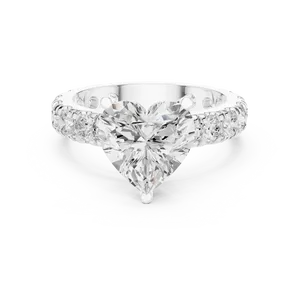 Bague de fiançailles en diamant de laboratoire taille cœur 3 carats, or massif 18 carats, certifiée IGI, avec large bande d'éternité accentuée, VVS E-F, bague fine - Product Image 5