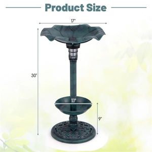 Green Solar Powered Lamp Standing Pedestal Birdbath and Feeder Combo for Bird Supplies - Product Image 2