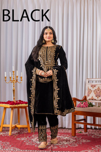 TENNECY Salwar Kameez de créateur lourd, costume de mariée pour mariage et fêtes, haut et bas en velours réversible avec ensemble dupatta - Product Image 2