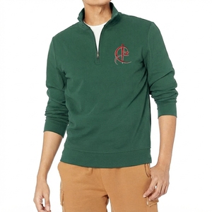 Sweat-shirt décontracté pour homme, automne, rouge, col zippé, tricoté, avec poche et logo imprimé, à prix avantageux - Product Image 1