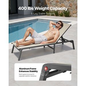 Silla Reclinable Plegable para Exteriores con Capacidad de Carga de 400 Libras, 5 Posiciones Ajustables, Fácil de Montar, para Tomar el Sol - Product Image 2