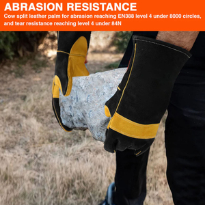 Gants de soudage résistants au feu et à la chaleur, en cuir de vachette noir et jaune, robustes, pour la protection personnelle - Product Image 5