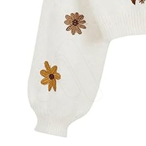 Pull en tricot 100 % coton pour femme, broderie florale, doux, boutons dissimulés, décontracté, haute qualité, respirant, séchage rapide - Product Image 6