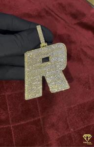 <b>Custom</b> " R " Pendant Gold Plated Iced Out <b>Necklace</b> Luxury Hip Hop Jewelry Fashion Accessory - Product Image 4