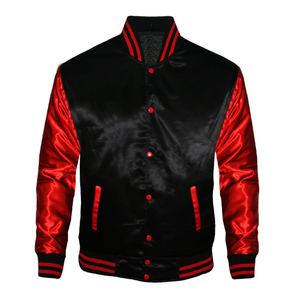 Blouson de baseball satiné pour homme, style universitaire, avec bordure rayée et broderie décorative, en toile, pour l'hiver - Product Image 1
