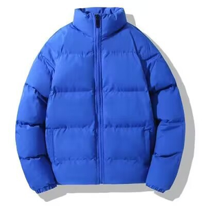 Men's Blue Puffer Jacket Winter <b>Coat</b> Stand Collar Zipper Closure Windproof Casual Thick Polyester Wadding Regular Fit - Product Image 1