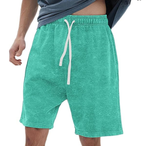 Custom Vintage Acid Wash Star Distressed Shorts for Men Women Casual 100% Cotton Fleece <b>Elastic</b> Waist Drawstring Shorts - Product Image 1