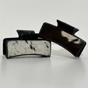 Pinzas para el pelo de piel de vaca hechas a mano, accesorios de cuero genuino personalizados, novedad - Product Image 2