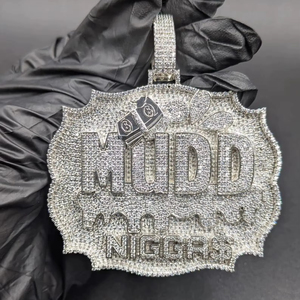 Collar con Colgante de Nombre Personalizado de Hip Hop con Moissanita, Plata de Ley 925, Diseño de Dinero con Diamantes Brillantes para Hombres y Mujeres - Product Image 1