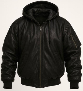 Men's Genuine Leather Winter Jackets with Stand Collar and Front Logo Quick Dry & Breathable Casual Style - Product Image 3