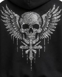 Sweat à capuche homme noir surdimensionné en molleton épais avec strass araignée, poche kangourou, style streetwear personnalisé, fabricant - Product Image 5