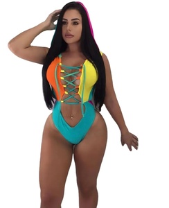 2023 nuevo traje de baño de una pieza para mujer, traje de baño Sexy con cordones florales para mujer, traje de baño sólido, ropa de playa de verano, traje de baño con volantes - Product Image 1