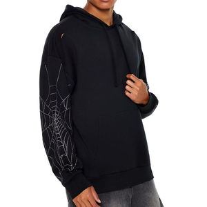 Sweat-shirt décontracté pour homme Index Apparel, noir, avec imprimé toile d'araignée pailletée sur les manches, style streetwear - Product Image 5