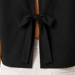 Camisa Corta Negra Bordada Personalizada para Mujer, Blusa Casual de Verano con Botones, Top de Moda con Logotipo Personalizado, Mezcla de Lino - Product Image 6