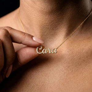 Cara <b>Name</b> Necklace 18K Gold Plated Diamond Pendant Snake <b>Chain</b> Minimalist Women's Jewelry Everyday Wear - Product Image 3