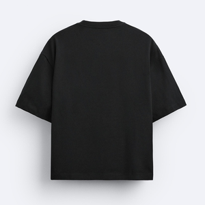 เสื้อยืดคอกลมสีดำสำหรับผู้ชาย ผ้าถัก สไตล์ลำลอง สีพื้น ย้อมสีเรียบๆ ออกแบบได้ตามต้องการ - Product Image 3