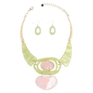 Conjunto de Collar y Pendientes con Diseño Marmoleado en Oro, Rosa y Verde, Joyería de Moda para Mujer, Elegante Collar y Aretes, Accesorio de Regalo para Fiesta - Product Image 2