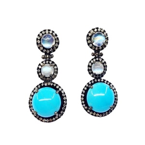 Pendientes de Plata de Ley 925 con Baño de Oro y Diamantes, Hechos a Mano, Proveedor Mayorista, Bajo MOQ, con Múltiples Piedras Preciosas Colgantes para Mujer - Product Image 1