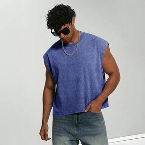 Mens Acid Wash Cropped Tank <b>Tops</b> Dolman Sleeve Oversized Vintage Muscle Sleeveless Boxy <b>Crop</b> <b>Top</b> 100% Cotton Badge <b>Sequined</b> - Product Image 1