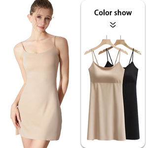 Vestido Camisero Casual de Punto para Mujer con Copas Finas Fijas, Espalda Hermosa, Nylon y Spandex, Diseño Sólido, con Sujetador Incorporado - Product Image 2