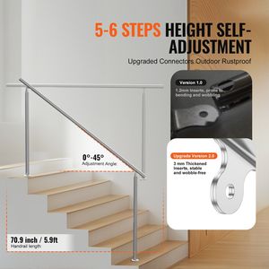 Corrimano per Scale da Esterno in Acciaio Inossidabile da 180 cm (70,9 Pollici) - Design Transizionale per Facile Installazione, Dispositivo Ausiliario per la Sicurezza - Product Image 3