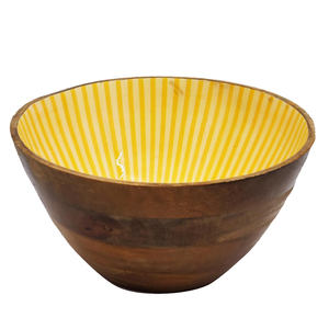 Bol en bois fait main avec intérieur rayé jaune, design moderne pour servir les aliments, usage domestique - Product Image 4
