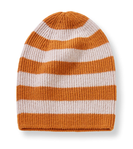 Bonnet en acrylique rayé unisexe, style décontracté, pour l'hiver, tour de tête 56-58 cm, tricot côtelé, motif orange et blanc - Product Image 1