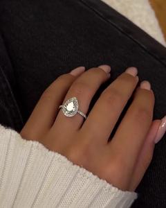 Pear Cut Lab Grown Diamond Halo Engagement <b>Ring</b> Solid 925 Sterling <b>Silver</b> <b>Silver</b> Plated Pave Wedding <b>Ring</b> Women's IGI Certified - Product Image 4