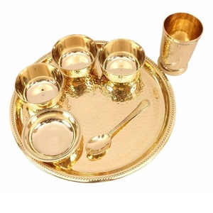 Juego de Cena Thali de Latón Vintage con Vasos, Tazones y Cucharas, Vajilla India de Latón para Regalo de Boda, Servicio de Restaurante, Venta al por Mayor - Product Image 4