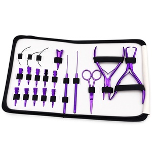 Ensemble d'accessoires pour extensions capillaires : Enfileur à boucle métallique, pinces de sectionnement, ciseaux de précision, pinces et accessoires de tissage de cheveux, dans un étui de rangement - Product Image 4