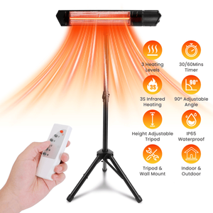 Calentador Infrarrojo de 1500W IP65 Resistente al Agua para Interiores/Exteriores, con Trípode Ajustable y Soporte de Pared, 3 Niveles de Calefacción - Product Image 1